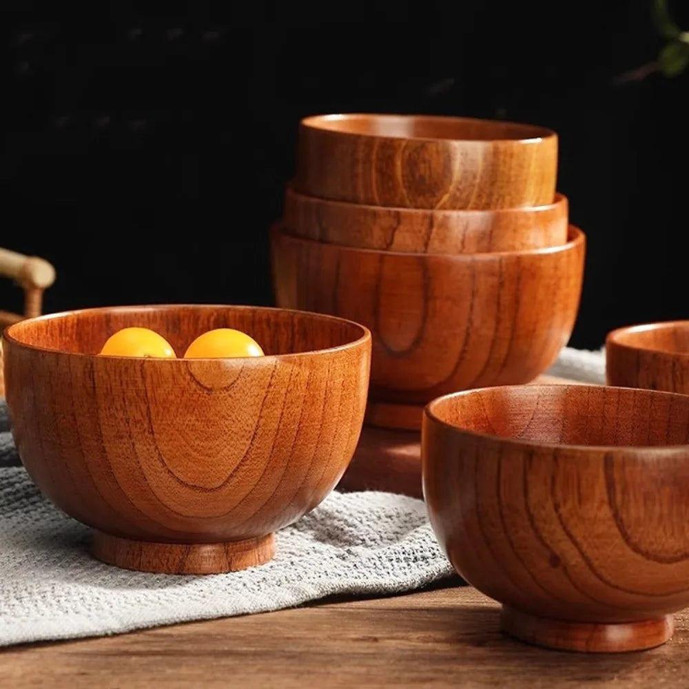 New Japanese Style Wooden Bowls Handmade Crafts Soup Bowls Food Containers Household Wooden Utensils Tableware Wooden Bowls