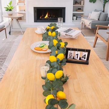 1Pc Realistic Artificial Eucalyptus Leaves Lemon Garland - Low Maintenance Lush Green Leaves for Spring Season, Perfect for Christmas, Fireplace, Table and Party Decorations, Festive Home Accents, Durable Plastic Leaves