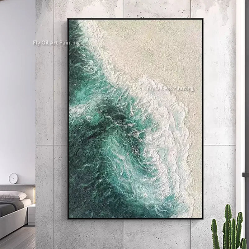 Hand Drawn Modern Summer Seascape People Surfing Wall Art On Canvas Winter White Mountain Landscape Oil Painting New Artwork
