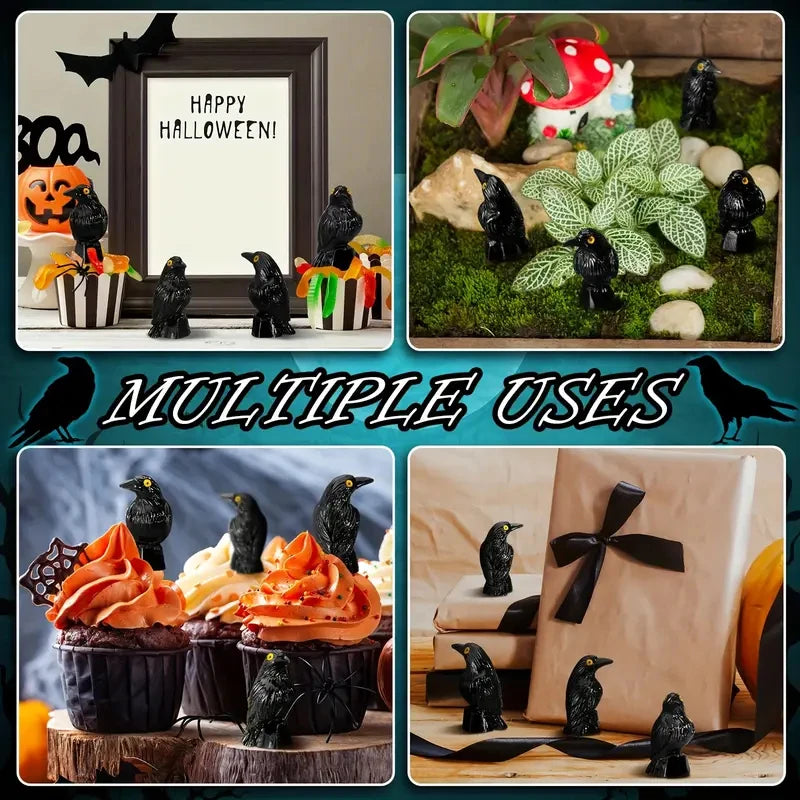 30PCS Mini Raven Statues - Gothic Halloween decorations, indoor and outdoor parties, small raven ornaments party decorations