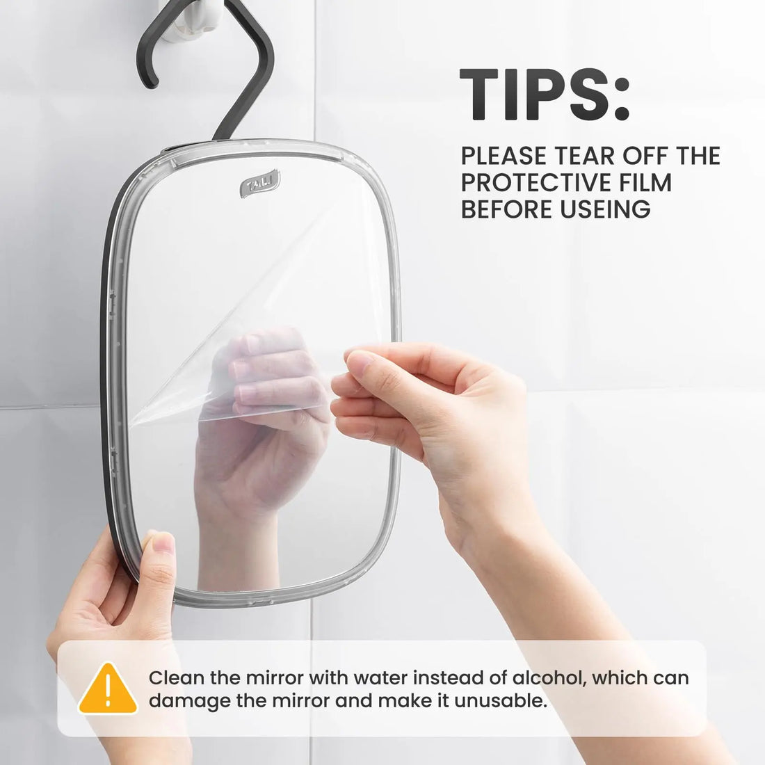 TAILI Fog-Free Shower Mirror for Shaving, Removable Bathroom Mirror for Wall Hanging for Travel, Camping, Shower Accessories