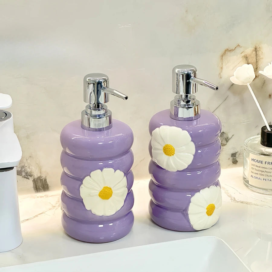 410ml Ceramic Soap Bottle Shampoo Soap Press for Home Use Press Pump Refillable Container Leak Proof Bathroom Refill Dispenser