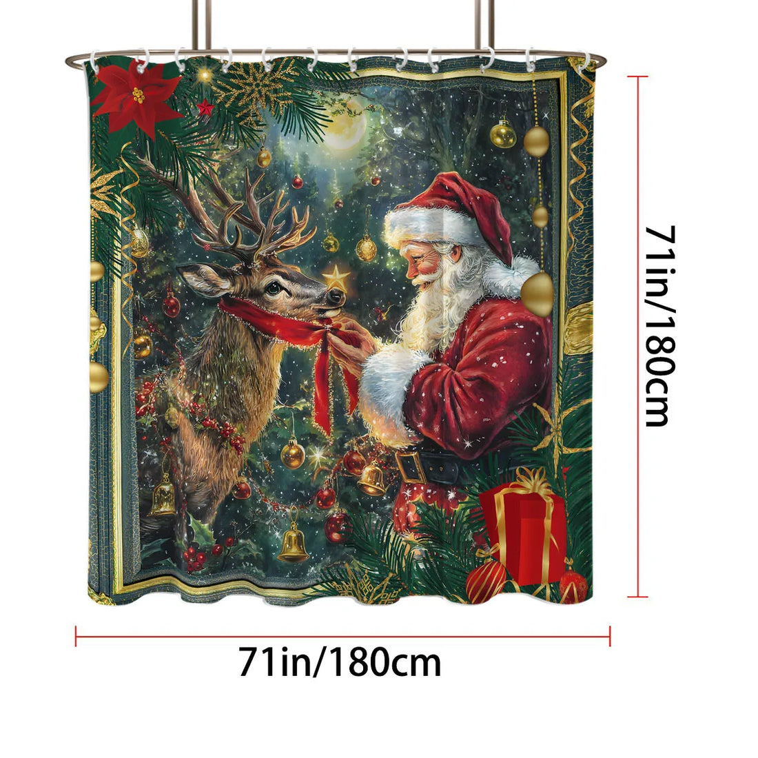 1pc Merry Christmas Print Waterproof Shower Partition Curtain Multi Size Privacy Protection with 12 Hooks Easy Installation
