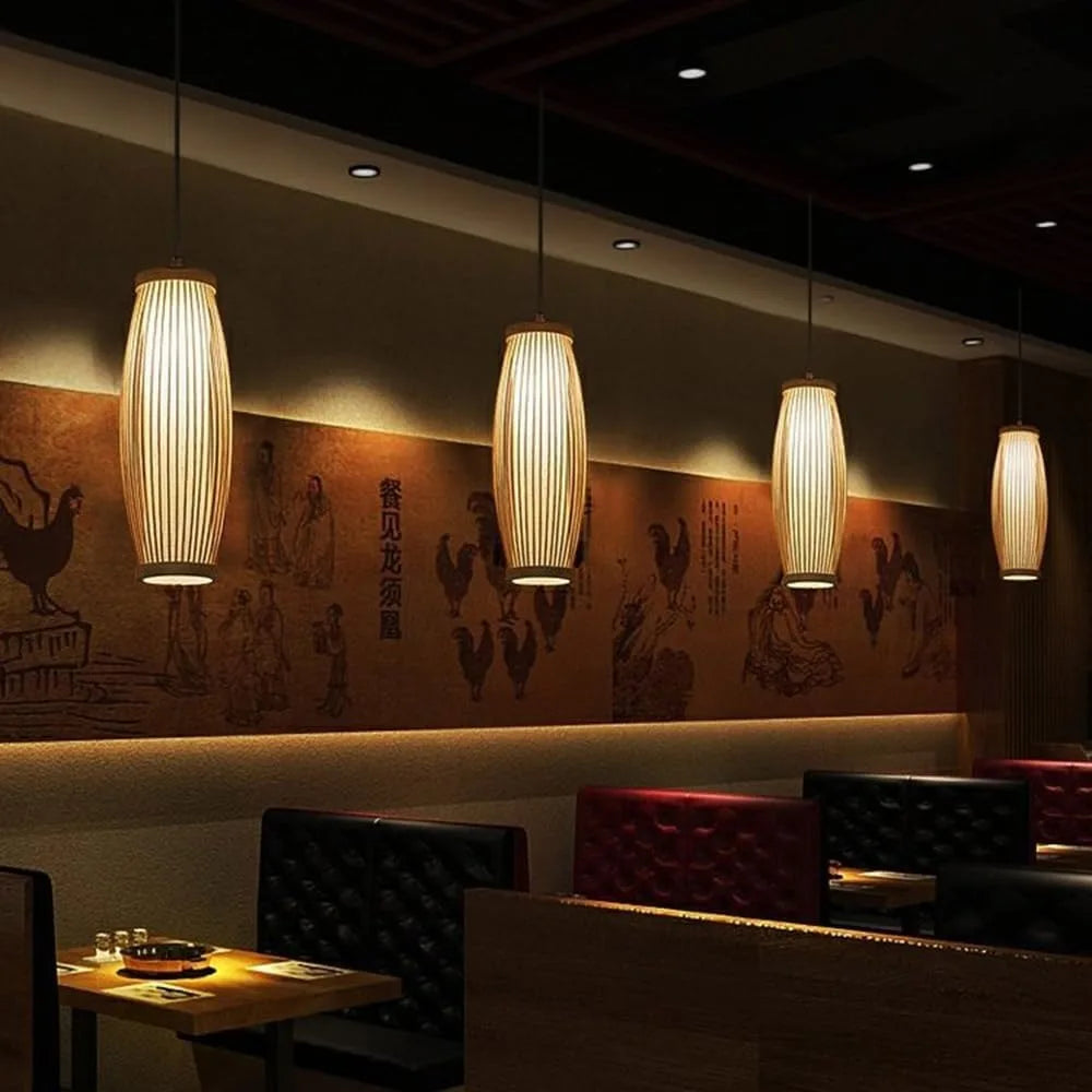 Japanese Bamboo Chandelier Chinese Style Rattan Woven Hanging Light Ceiling Lamp for Home Cafe Bar Decorate Restaurant Lighting