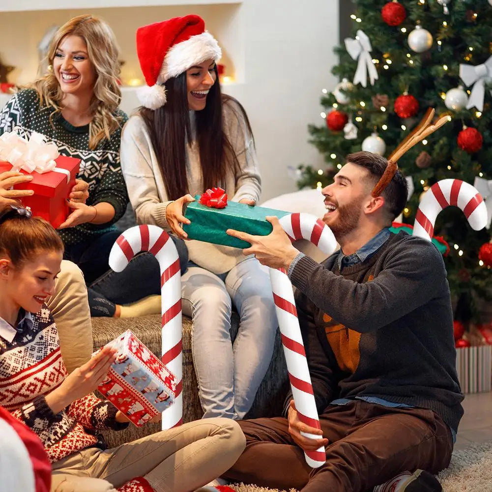 90cm Christmas PVC Inflatable Balloon Cane Toys Kids Inflatable Candy Cane Balloons Indoor and Outdoor Holiday Decoration Props