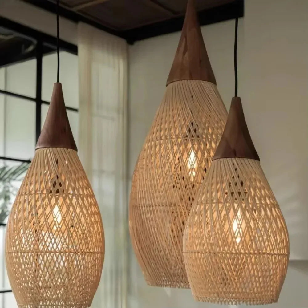 JOYINLED Rattan Pendant Real Natural Rustic Vintage Hand Woven Rattan Pendant Light for Home Hotel Restaurant Lights