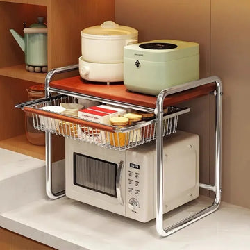 Microwave Oven Rack Kitchen Multifunctional Shelf Antique Tableware Storage Rack Seasoning Cup Snack Rack with Drawers