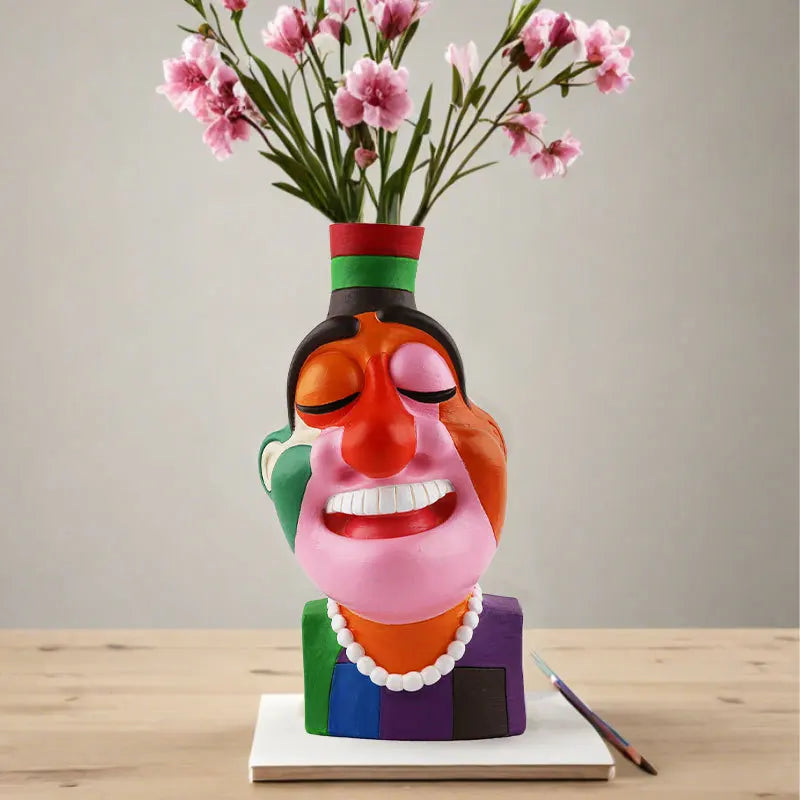 Creative Smile Face Abstract Colorful Resin Vase Desktop Balcony Living Room Home Decoration Resin Flower Vase Festival Gifts