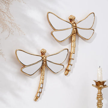 1PC, resin material mirror-finished golden curly-tailed dragonfly furniture decorative craft wall hanging