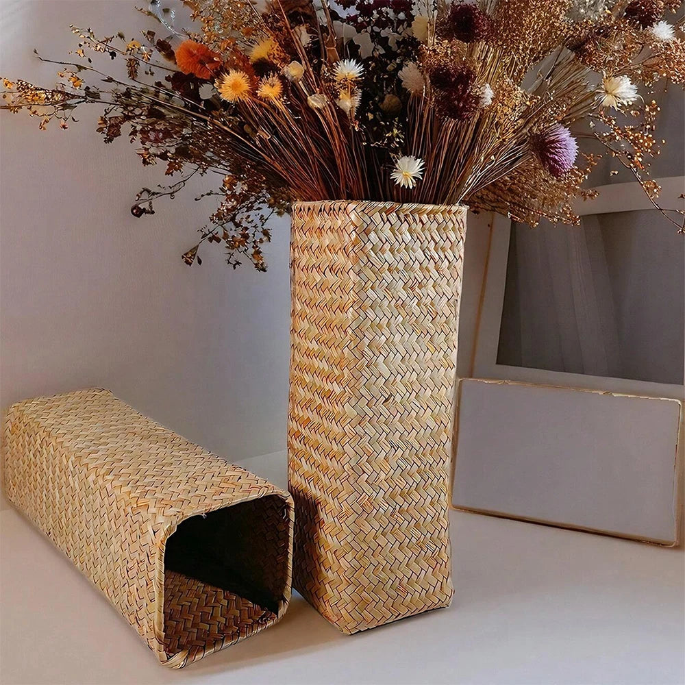 Handmade Woven Flower Vase Creative Flower Basket Weaving Room Flower Arranger Gypsophila Dried Flower Pot Home Decoration