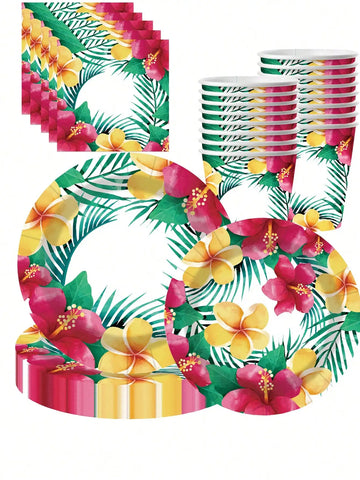 Flamingo Hawaiian Hibiscus Theme Party Decoration Aloha Pineapple Disposable Plates Paper Cups Tropical Hawaii Beach Party DIY