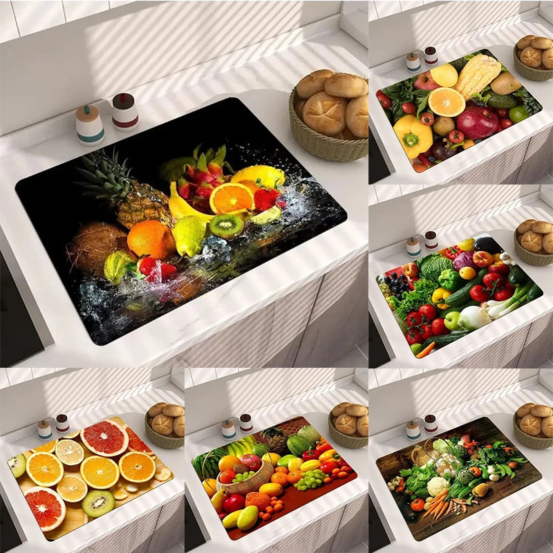 Absorbent Drain Pad Kitchen Mats Dish Drying Mat Anti-slip Tableware Placemat Coffee Rug Kitchen Supplies Retro Home Decoration