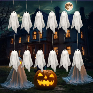 6/12 Pcs Halloween White Ghost Gauze for Halloween Party Ghost Festival Horror Prank Scene DIY Decoration Pendant Props Supplies