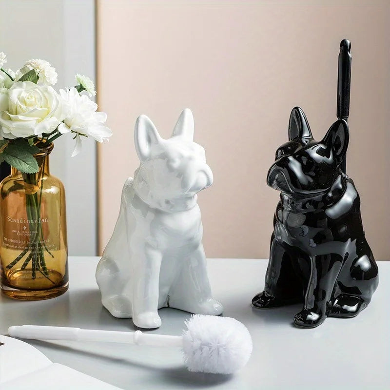 Ceramic Dog Shaped Toilet Brush Anti Drip Base with Sturdy Bracket for Deep Cleaning Toilet Brush Accessories Bathroom  Tools