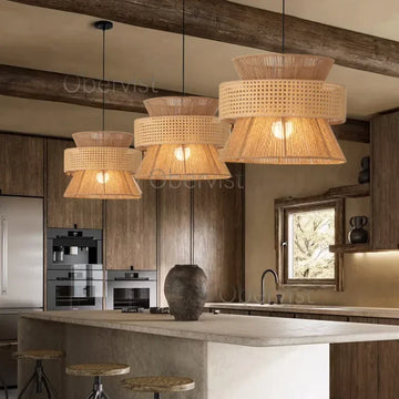 Vintage Wabi Sabi Chandelier Handmade Hemp Rope Pendant Light For Restaurant Bar Cafe Dining Room Led Rattan Lamp