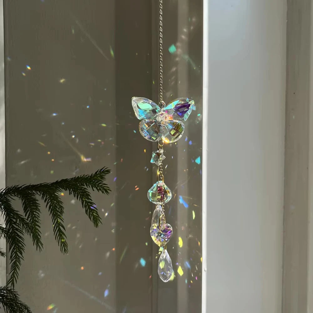 Garden decoration window hanging hand-woven butterfly dragonfly crystal sun catcher wind chime pendant