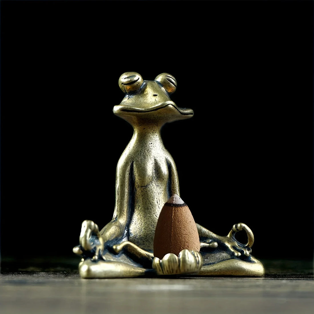 Vintage Brass Meditation Frog Statue Trinket Copper Animal Sculpture Incense Burner Home Desk Decoration Tea Pet Creative Gifts