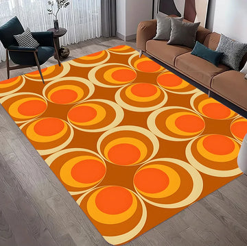 Brown Groovy Retro Area  Brown Orange Geometric Rug Groovy Dorm Decor Tangerine Mid Century  Retro Home Decor Area Rug