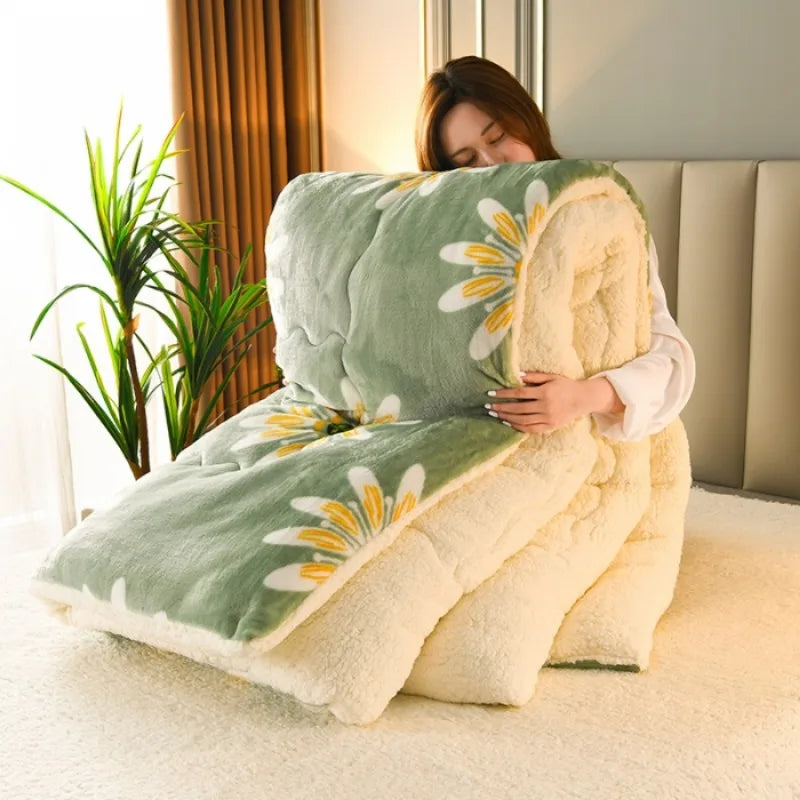 2025 new winter printed milk wool lamb wool blanket, thickened single and double student dormitory bedding core