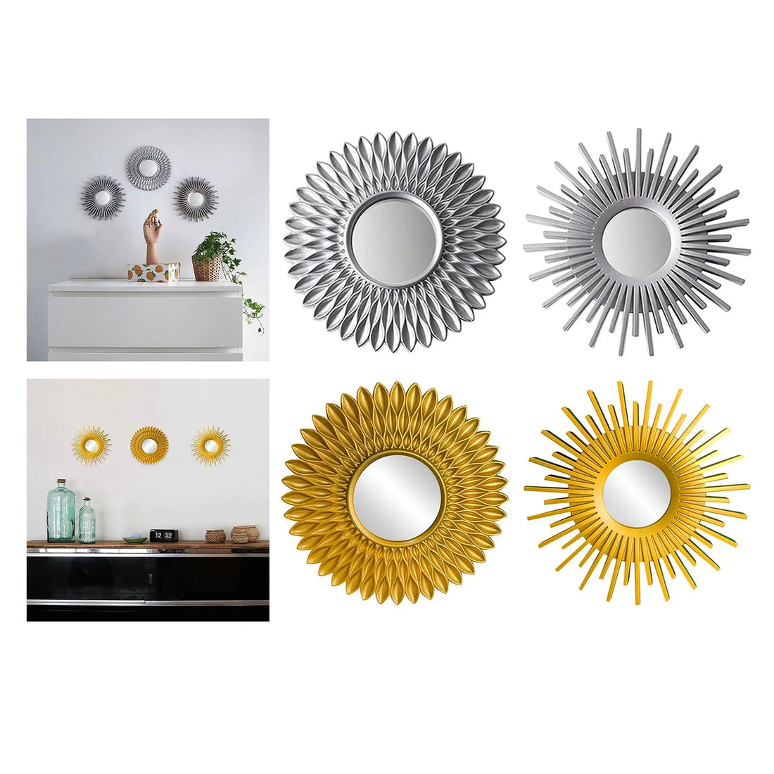 Home Decorative Round Mirror, Wall Hanging Nordic Retro Style European Makeup Mirror Vanity Wall Mirrors Boho Decorative