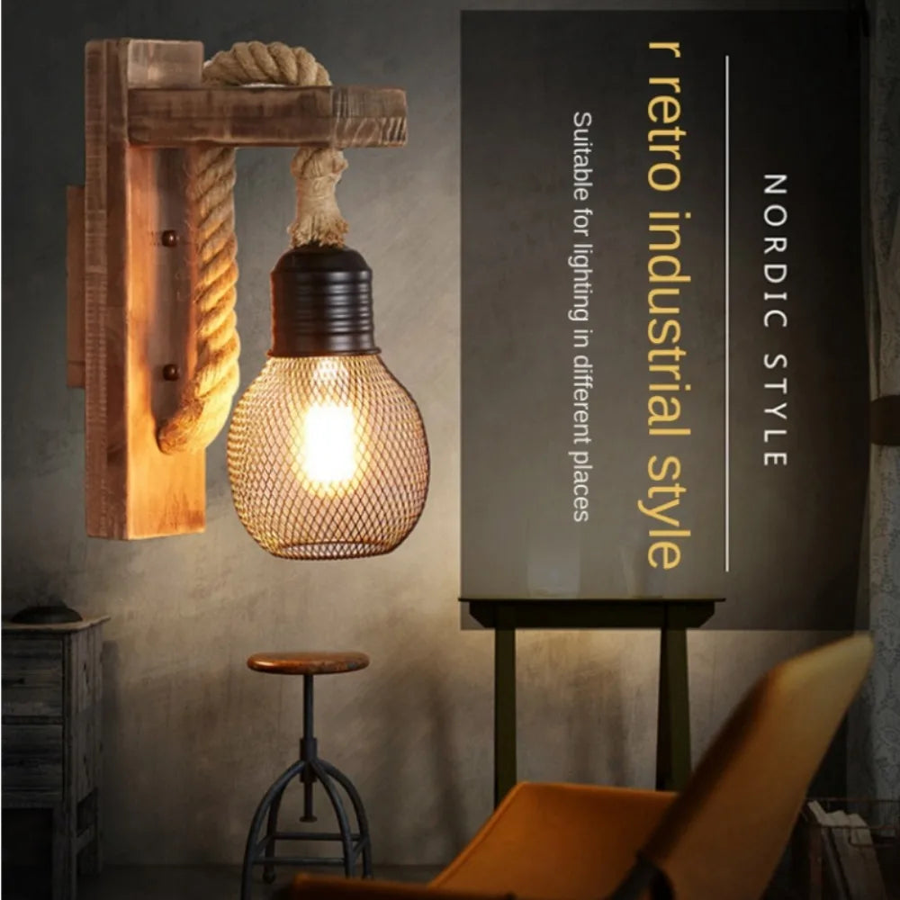 Vintage Industrial Wall Lamp American Style Rust Wall Lights Retro Loft Wood Lamp Restaurant Cafe Bar Wall Sconce Home Decor