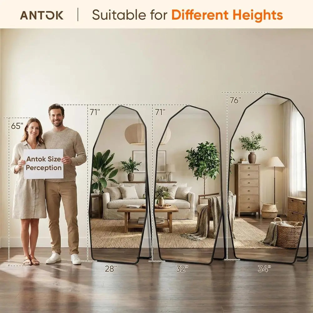 71x32 Full-Length Floor Mirror, Wall-Mounted or Leaning, Modern Alloy Frame, Ideal for Bedroom, Entryway, or Cloakroom, Black