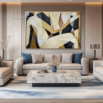 Popular Yellow Beige Abstract Wall Art For Home Decor Hand Painted New Special Design Black Yellow Women Oil Painting As Gifts