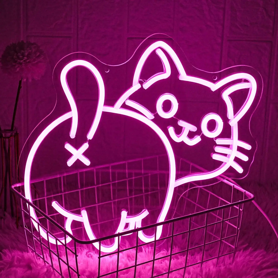 USB Dimmable Cute Cat Neon Light with XO Symbol Pink Glow for Bedroom Home Bar Decor Playful Animal Wall Art Romantic Gift