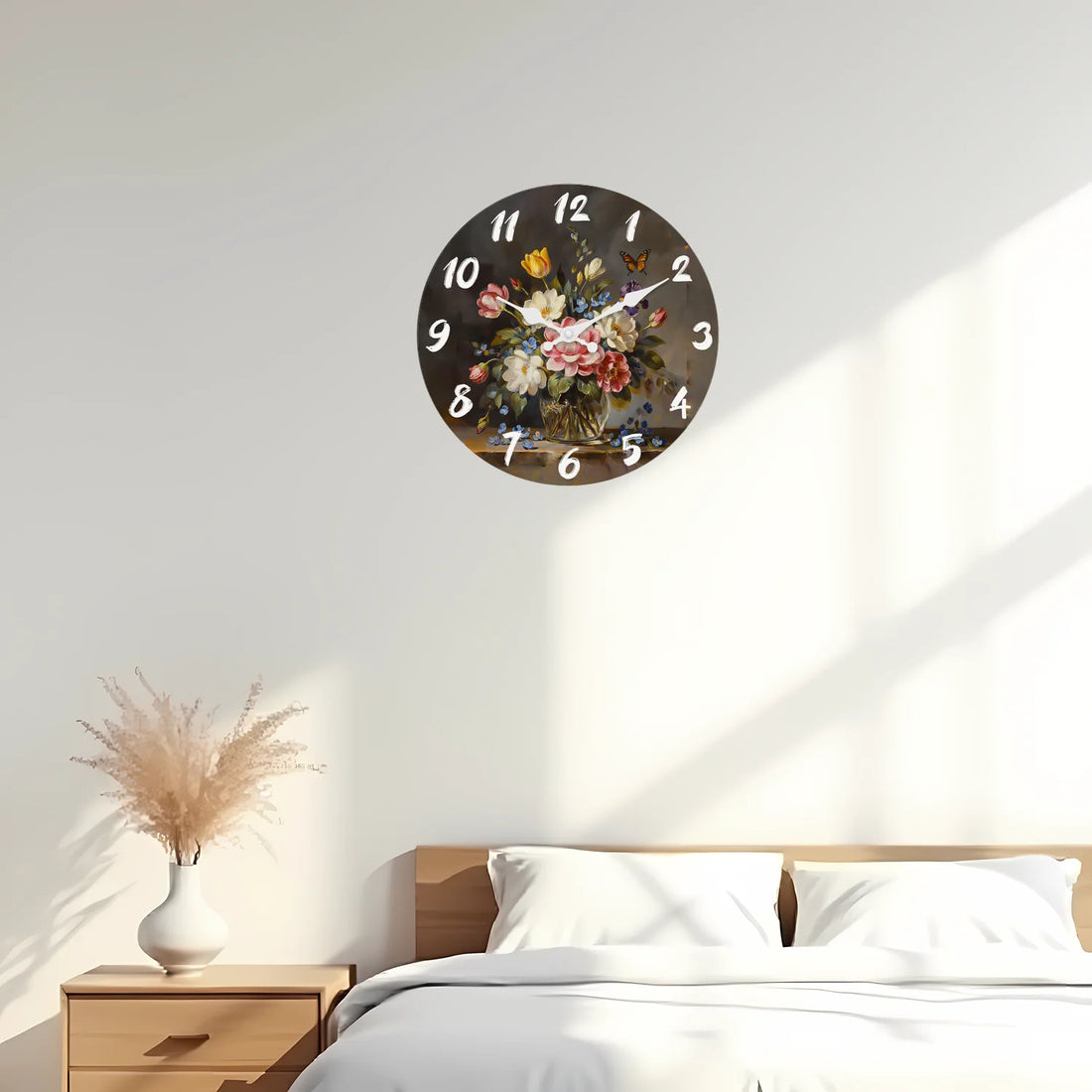 Floral Butterfly Wooden Wall Clock, 10-16inch Silent Wall Clocks, Aa Battery Powered, Suitable for Living Room, Bedroom, Study Room, (Batteries Not Included) (Mother's Day, Easter, April Fool's Day)