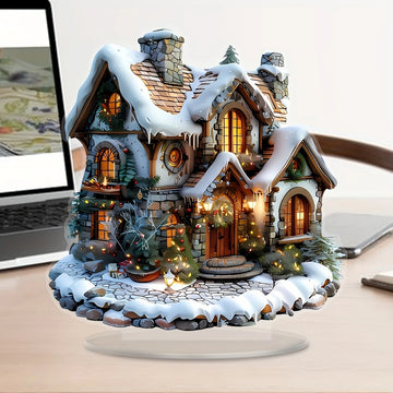 8in 2D Colorful Christmas Snowhouse Acrylic Tabletop Decoration Family Village Miniature Statue Holiday House-Themed Gift