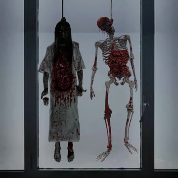 Halloween Skeleton Ghost Window Sticker Horror Female Ghost Window Clings Decals Bloody Skull Wall Sticker Halloween Party Decor