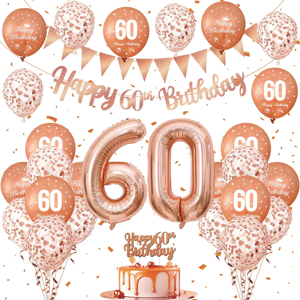 1Set Rose Gold Birthday Decoration Birthday Balloons Birthday Banner 18 21 30 40 60 70th Happy Birthday Party Decor Supplies