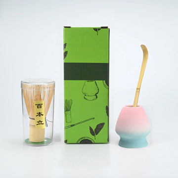 3pcs/set Matcha Set Bamboo Whisk Tea spoon Ceramic fittings Matcha Whisk (Chasen) Tea Spoon And Scoop (Chashaku) Tea-making Tool