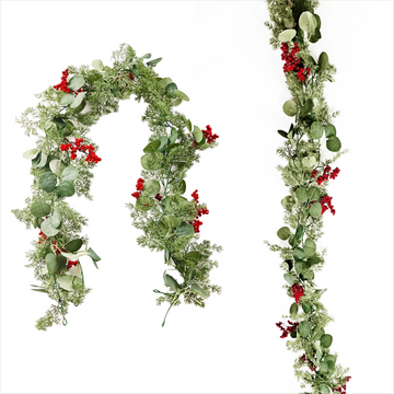 5.9ft Christmas Eucalyptus Garland with Red Eucalyptus Berries - Perfect for Front Door, Mantel and Window Decorations |   Indoor/Outdoor Holiday Centerpiece Decoration