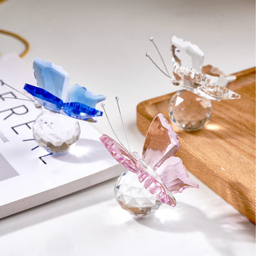 1PC, colored crystal glass butterfly, transparent glass ball base, glass butterfly handicrafts