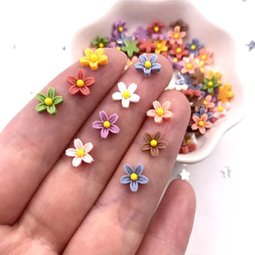 100Pcs 8mm Resin 3D Colorful Mini Flower Gems Flatback Figurines Scrapbook Wedding Applique  Nail Art Decor Crafts  OL560