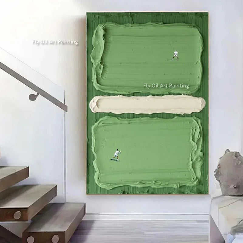 Light Green White Abstract Canvas Wall Art Simplism Artwork Hand Drawn New Orange Brown Oil Painting For Living Room Decor