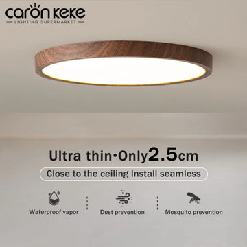 Modern LED Ceiling Light Circular Ultrathin Wood Grain Walnut Decorative Light Bedroom Dining Room Living Room Indoor Home Light