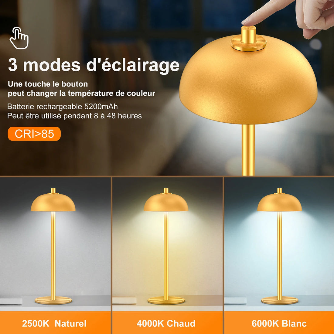 SUBORT Table Lamp for Bedroom Rechargeable Wireless Touch Lamp Camping Mushroom Creative Lamp Mood Light USB-C Desk Lamp