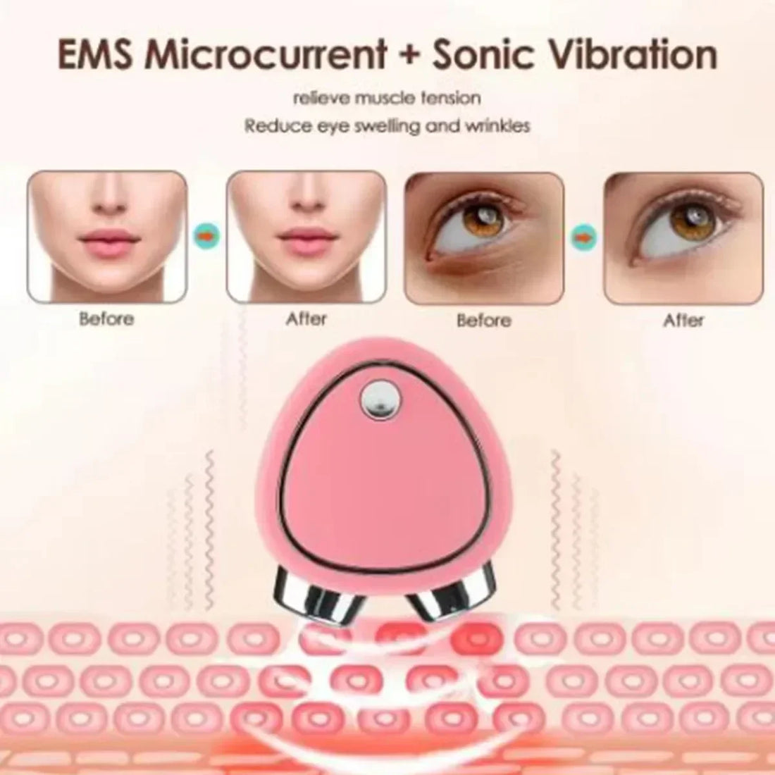 Professional 3-in-1 Beauty Roller 1PC - Microcurrent EMS & Sonic Vibration, Portable Rechargeable Facial Massager for Wrinkle