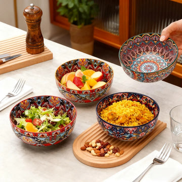 Vintage Hand-Painted Ceramic Bowl - Under Glaze Ethnic Style, Multi-Use for Salad, Dessert, Noodles & Baking