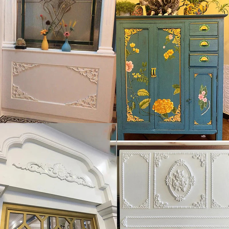 Wood Molding Corner Onlay Cabinet Home Decor Items Figurines Furniture Accessories Decorative Vintage Wood Carved Applique Frame