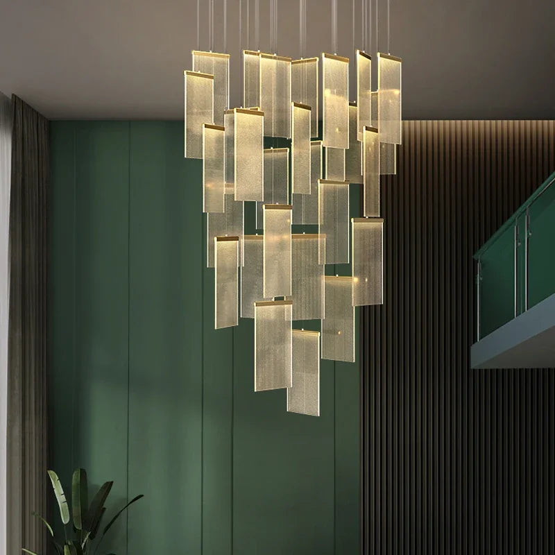 YOULAIKE Modern led chandelier for staircase long villa hall hang light fixture large gold/black home decor acrylic lamps