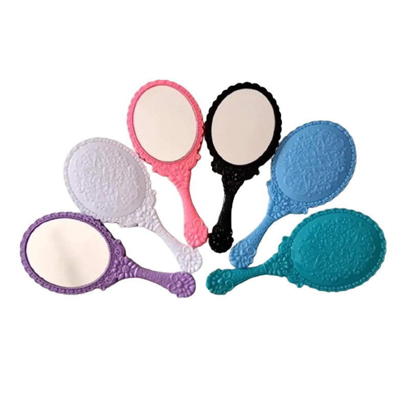 New 1PC Handle Cosmetic Compact Mirror For Women Vintage Carved Handheld Vanity Mirror SPA Salon Makeup Hand Mirror