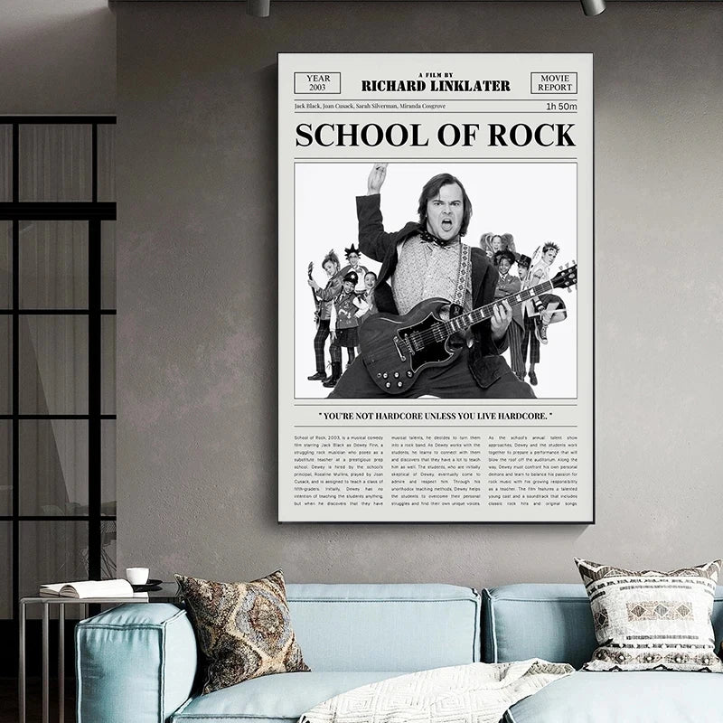Minimalist Black and White Movie Poster Retro Newspaper Film Print Wall Art Painting Forrest Gump/Pulp Fiction Modern Home Decor