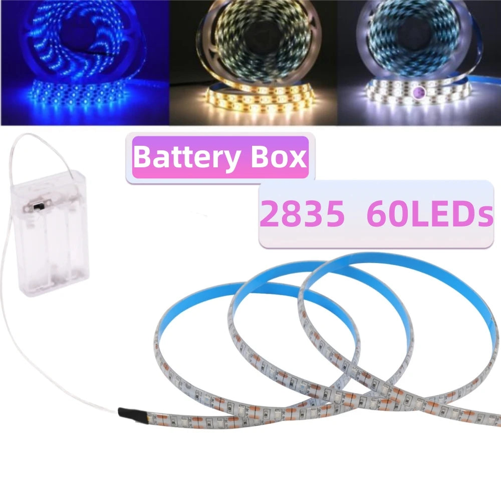 3AA Battery Power Led Strip Light 2835 1M 2M 3M 4M 5M Night Lamp Flexible Ribbon Tape White/Warm White/Blue Room TV Backlight