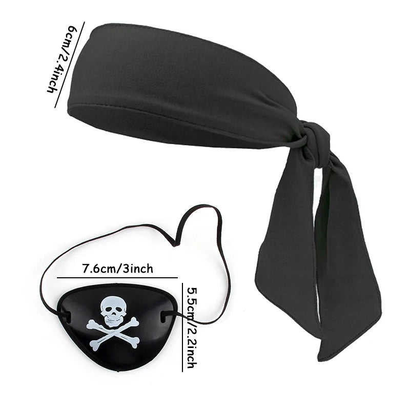 Happy Halloween Red Black Headscarf Pirate Eye Mask Set 2025 Children Role Play Photography Props Party Decoration DIY Suplies