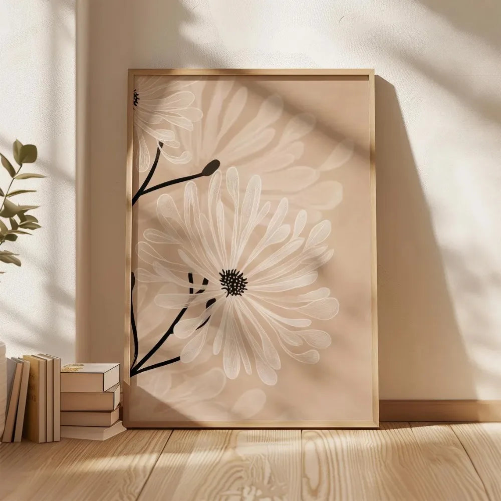 1pc Retro Beige Floral Line Printing,Simple Canvas Painting,Frameless Modern Plant Wall Decor for Living Room,Housewarming Gifts