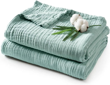 100% Cotton Muslin Blanket,6 Layers Breathable Cotton Throw Blanket for Large  Bed and Couch,Gauze Blanket for Adults All Season