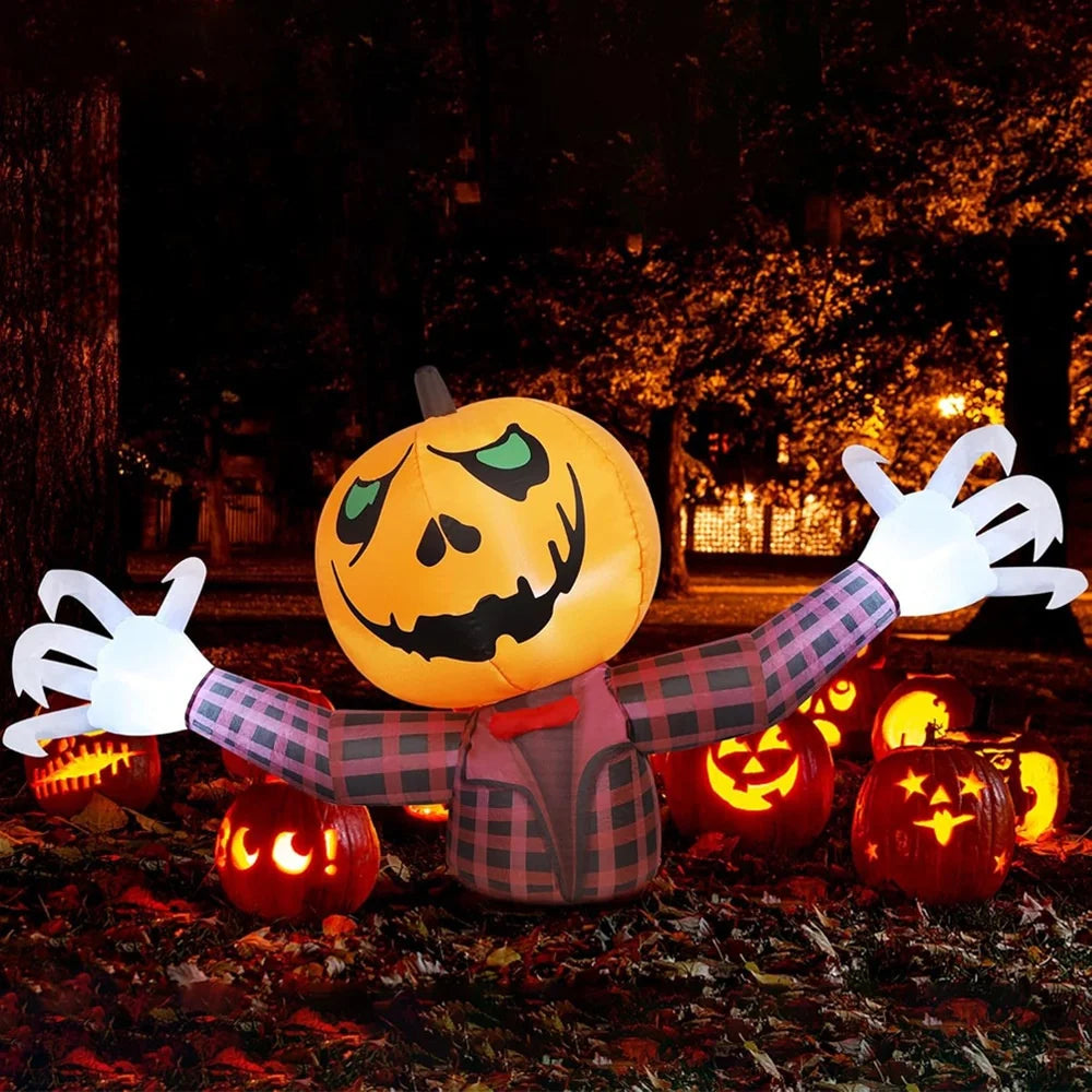 1.2M Halloween Pumpkin Wearing Checkered Shirt Inflatable Decoration Gentleman Ghost Halloween Inflated Toys Outdoor Garden Deco